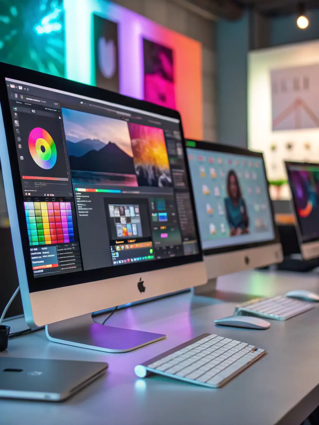 A vibrant, custom-designed banner being created within the Graphic Pros online tool, highlighting the color selection and text editing features available to users.